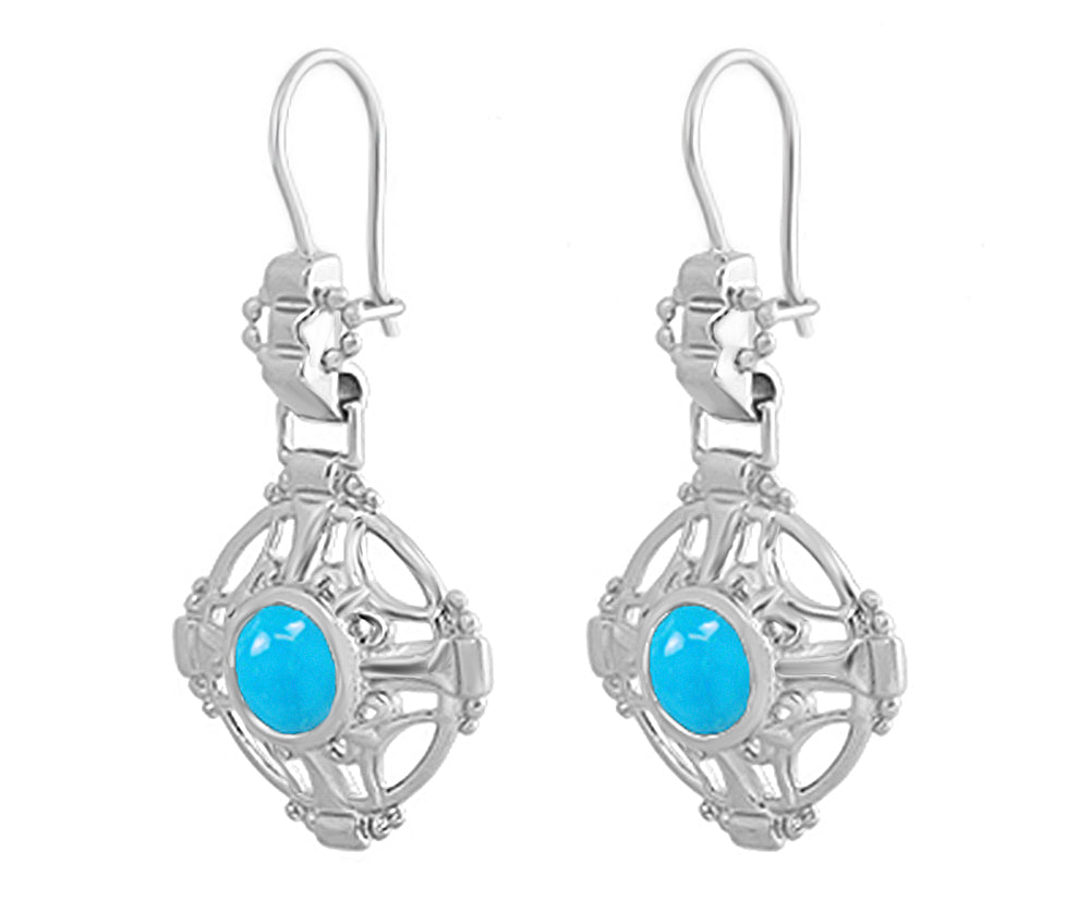 Side of Circa 1910 Filigree Arts and Crafts Turquoise Earrings  E174WTQ