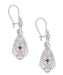 Side of Art Deco Filigree Dangling Sterling Silver Ruby and Diamond Vintage Earrings - E178WR