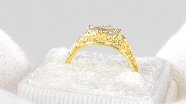 Oval White Sapphire Edwardian Filigree Engagement Ring in Yellow Gold - Item: R799YWS - Image: 7