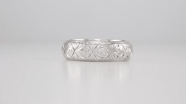 Easton Art Deco Vintage Wide Diamond Wedding Band in Platinum - Size 7 - Item: R563 - Image: 3