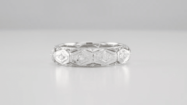 Edgewood Art Deco Antique Diamond Wedding Ring in Platinum | 4.6mm Wide | Size 4.5 - Item: R963 - Image: 3