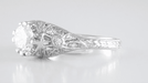 Edwardian Antique Style 1 Carat to 1.30 Carat Filigree Engagement Ring Mounting in 14 or 18 Karat White Gold for a Round Stone