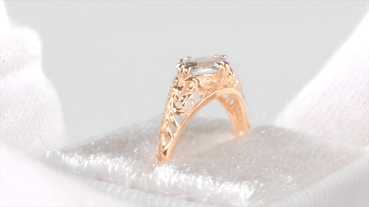 Edwardian Antique Rose Gold Oval White Sapphire Engagement Ring for women. Top and side views of East to West design shown. R799RWS