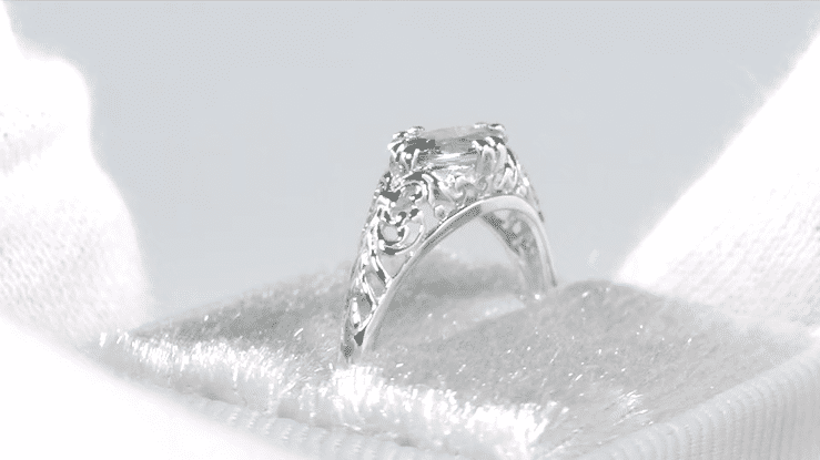 Edwardian Oval Sky Blue Topaz Filigree Engagement Ring in White Gold - Item: R799WBT - Image: 7