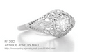 Edwardian Diamond Scroll Dome Filigree Engagement Ring in 14 Karat White Gold