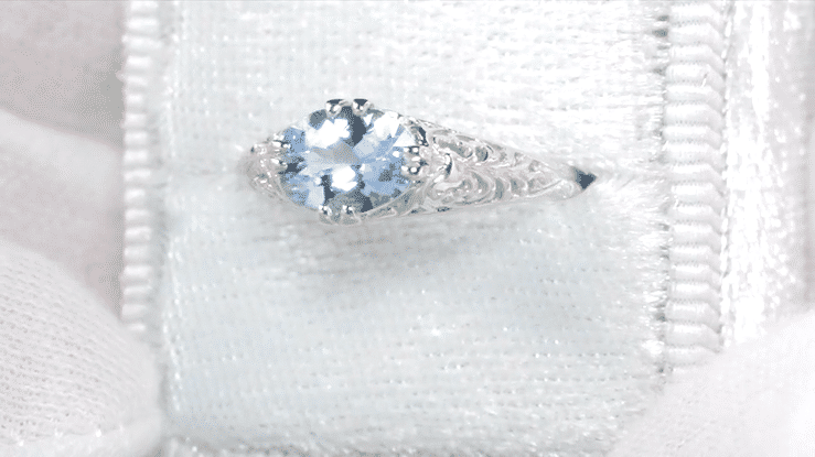 Edwardian Filigree 1.30 Carat Oval Blue Topaz Promise Ring in Sterling Silver - Item: R1125BT-5 - Image: 7