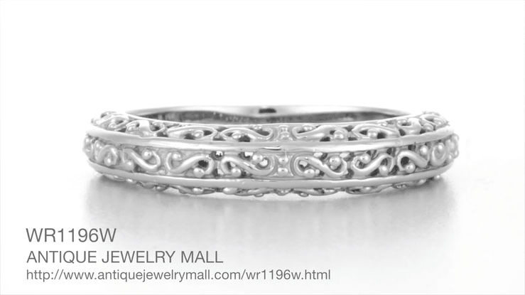 Edwardian Filigree Flowing Scrolls Wedding Ring in White Gold - Item: WR1196W - Image: 10