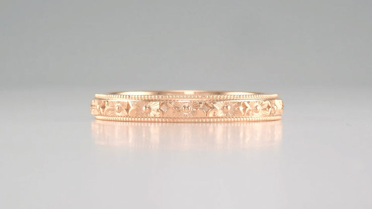 Edwardian Pansies Antique Engraved Wedding Band in 14 Karat Rose Gold - Item: R1234R - Image: 5
