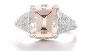 Edwardian Filigree Emerald Cut Morganite Engagement Ring in 14 Karat White Gold