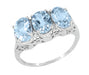 Edwardian Filigree Vintage Three Stone Aquamarine Ovals Ring in 14K White Gold - R190