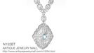 Edwardian Filigree Drop Pendant Necklace with Blue Topaz and Diamond in Sterling Silver