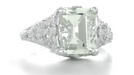 Edwardian Filigree Emerald Cut Prasiolite ( Green Amethyst ) Ring in Sterling Silver