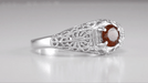 Edwardian Filigree Flowers Almandite Garnet Dome Engagement Ring in 14 Karat White Gold