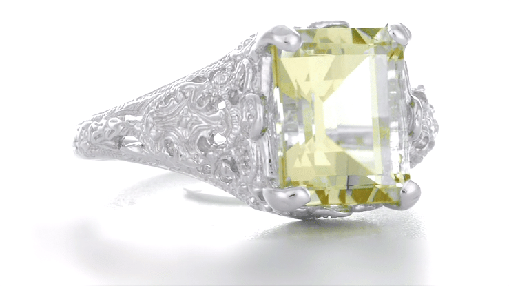 Edwardian Filigree Yellow Lemon Quartz Ring in Sterling Silver - Item: SSR618LQ - Image: 6