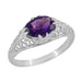 Edwardian Platinum Filigree Antique Style East to West Oval Amethyst Solitaire Ring