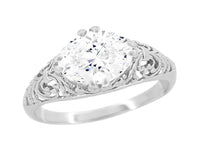 Platinum Edwardian Scroll Filigree East to West 1.30 Carat Oval Diamond Engagement Ring