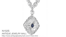 Edwardian Filigree Sapphire and Diamond Drop Pendant Necklace in Sterling Silver