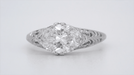 Edwardian Filigree East West Oval Diamond Engagement Ring in White Gold - 1.30 Carat