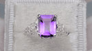 Edwardian Filigree Emerald Cut Amethyst Ring in Sterling Silver
