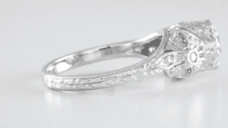 Edwardian Antique Style 1 Carat Diamond T.W. Filigree Engagement Ring in 18 Karat White Gold - Item: R6791D - Image: 7