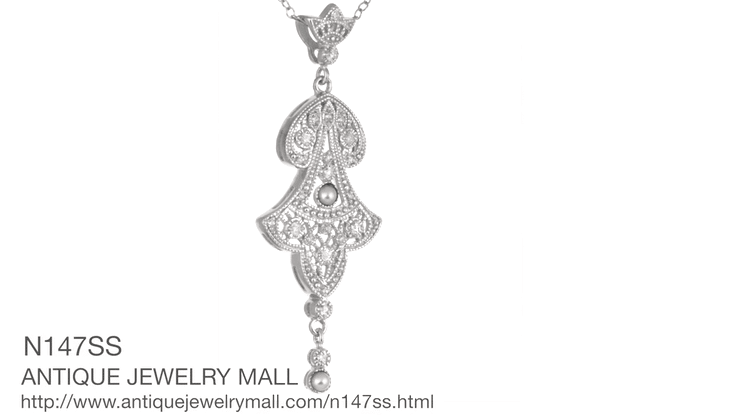Edwardian Pearl Lavalier Drop Pendant Necklace in Sterling Silver - Item: N147SS - Image: 6