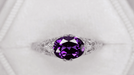 Edwardian Platinum Filigree Antique Style East to West Oval Amethyst Solitaire Ring