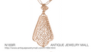 Edwardian Rose Gold Vermeil Scalloped Leaf Dangling Filigree Pendant Necklace