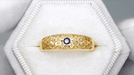Edwardian Scroll Filigree Sapphire Ring in 14 Karat Yellow Gold