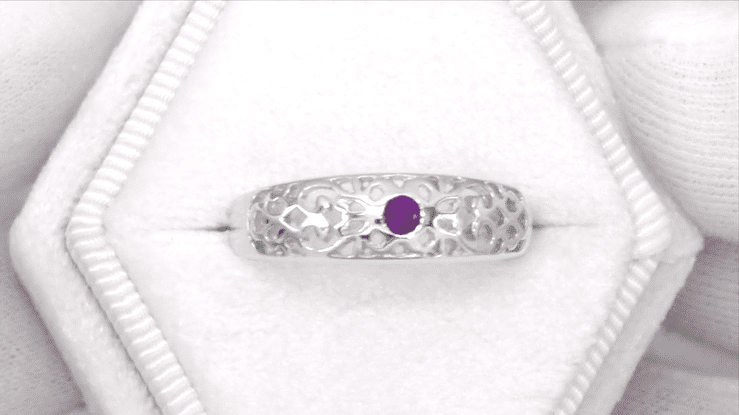Edwardian Filigree Amethyst Ring in 14 Karat White Gold - Item: R197A - Image: 4