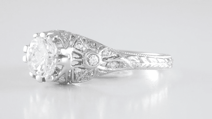 Edwardian Antique Style 3/4 to 1 Carat Filigree Platinum Engagement Ring Mounting with Side Diamonds - Item: R679P - Image: 8