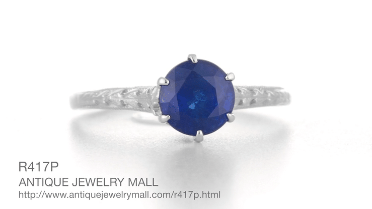 Edwardian High Set Solitaire Blue Sapphire Engagement Ring in Platinum - Item: R417P - Image: 7