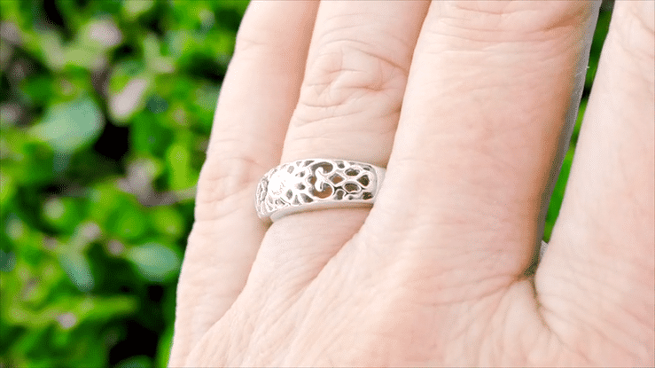 Edwardian Sterling Silver Vintage Style Open Scroll Filigree Diamond Band - Lab Created Diamond - Item: SSR197D - Image: 3