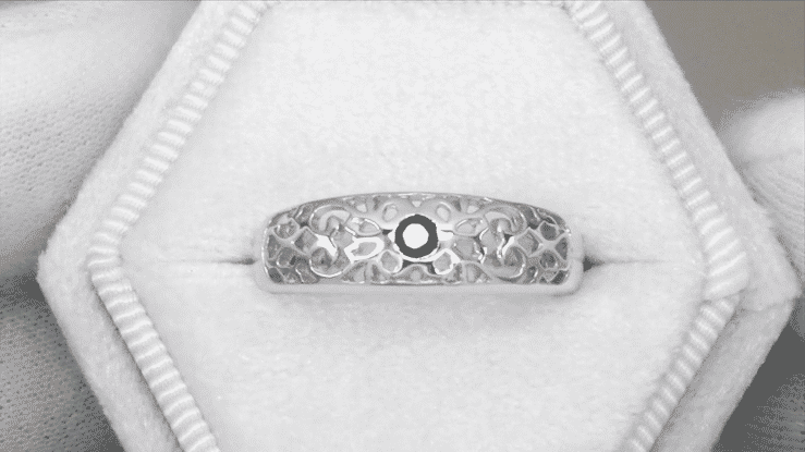 Edwardian Vintage Scroll Filigree Black Diamond Promise Ring in Sterling Silver - Item: SSR197BLD - Image: 4