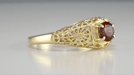Edwardian Filigree Flowers Domed Almandite Garnet Engagement Ring in 14 Karat Yellow Gold