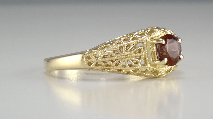 Edwardian Filigree Flowers Domed Almandite Garnet Engagement Ring in 14 Karat Yellow Gold - Item: RV709Y - Image: 3