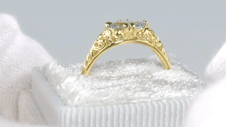 Edwardian Oval Aquamarine Filigree Ring in Yellow Gold - Horizontal East to West Setting - Item: R799YA - Image: 7