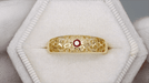 Edwardian Filigree Ruby Ring in 14 Karat Yellow Gold