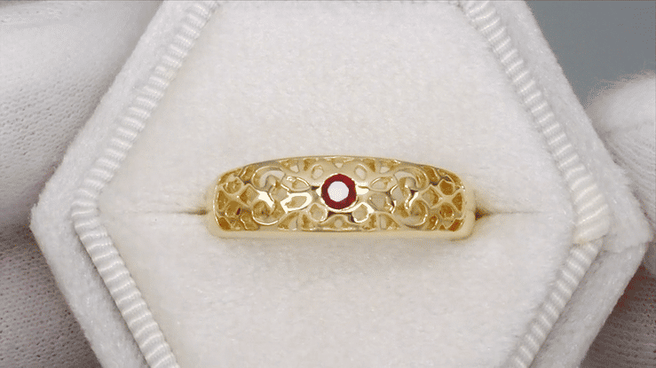 Edwardian Filigree Ruby Ring in 14 Karat Yellow Gold - Item: R197RY - Image: 4