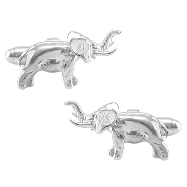 Lucky Elephant Cuff Links in Sterling Silver - Trunk Up - alternate view