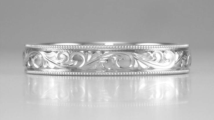 Engraved Acanthus Scrolls Victorian Platinum Wedding Band for a Man - 4mm Wide - Item: R1235MP - Image: 5