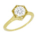 Vintage Engraved Art Deco Hexagonal Filigree Solitaire Diamond Engagement Ring in 14K Yellow Gold