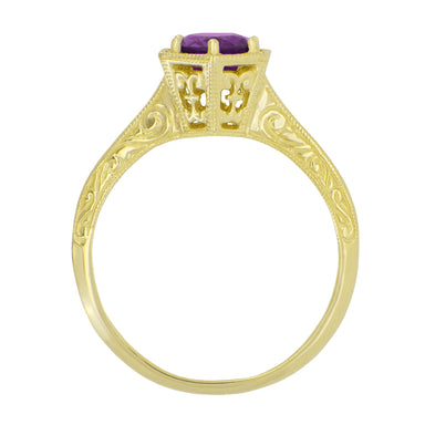 3/4 Carat Amethyst Art Deco Engraved Hexagon Filigree Ring in 14 Karat Yellow Gold - alternate view