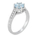 Royal Crown 1 Carat Aquamarine Antique Style Engraved Engagement Ring in 18 Karat White Gold