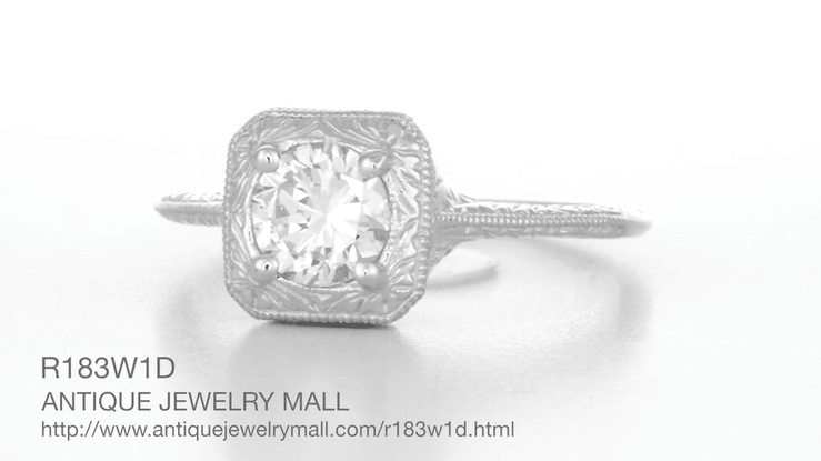 Filigree Scrolls 3/4 Carat Diamond Engagement Ring in 14 Karat White Gold - Item: R183W1D-LC - Image: 7