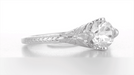 Engraved Flowers Art Deco Filigree White Topaz Promise Ring in Sterling Silver