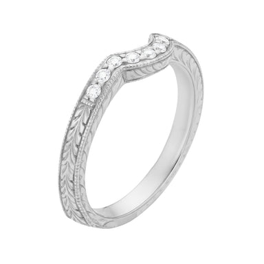 Royal Crown Curved Diamond Engraved Wedding Band in 14K or 18K White Gold - alternate view