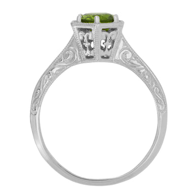 Hexagonal Filigree Art Deco Peridot Ring in 14 Karat White Gold - alternate view