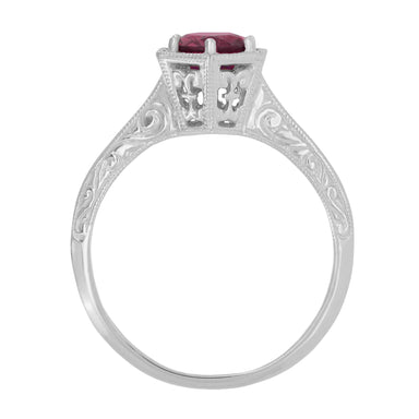 Art Deco Antique Style Filigree Hexagonal 1.20 Carat Rhodolite Garnet Engagement Ring in 14K White Gold - alternate view