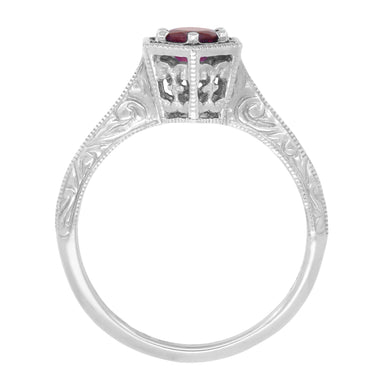 Art Deco Hexagon Solitaire 1/2 Carat Ruby Filigree Ring in 14 Karat White Gold - alternate view