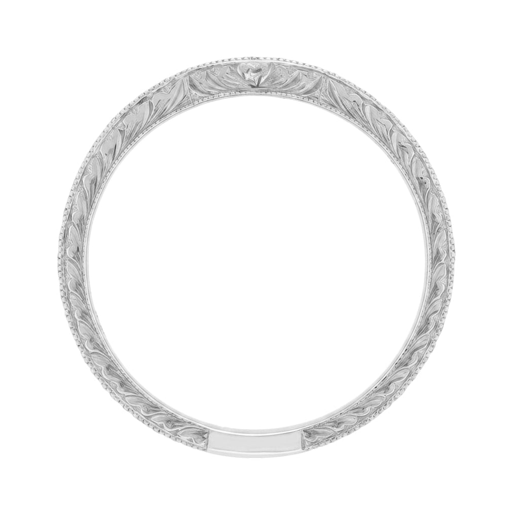 Royal Crown Curved Diamond Engraved Wedding Band in 14K or 18K White Gold - Item: WR460W14KD-LC - Image: 4